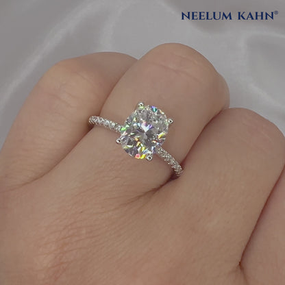 2ct Oval Cut Moissanite Pave Setting Ring | S925 Silver | VVS1 | Wedding & Engagement