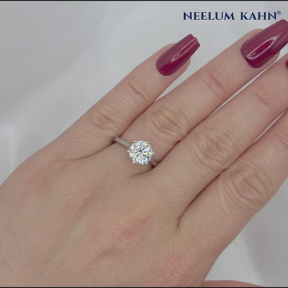 2Ct Moissanite Hidden Halo Engagement Ring, 925 Sterling Silver, Round Cut, VVS1 Clarity, Platinum Plated, Gift Red Heart  LED Ring Box Included