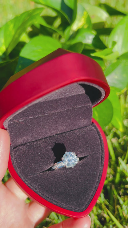 Certified 2Ct Moissanite Diamond Wide Band Proposal Platinum Plated S925 Silver Ring with LED Ring Box