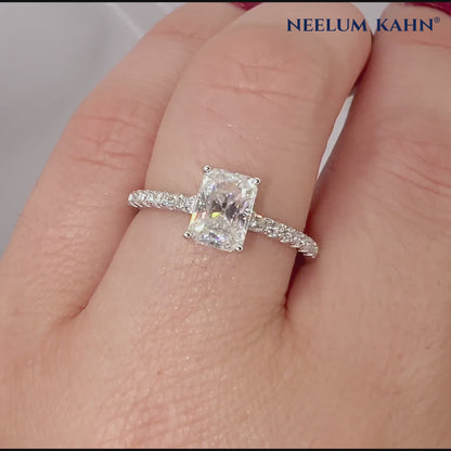 1ct Radiant Cut Moissanite Pavé Engagement Ring | S925 Silver | VVS1