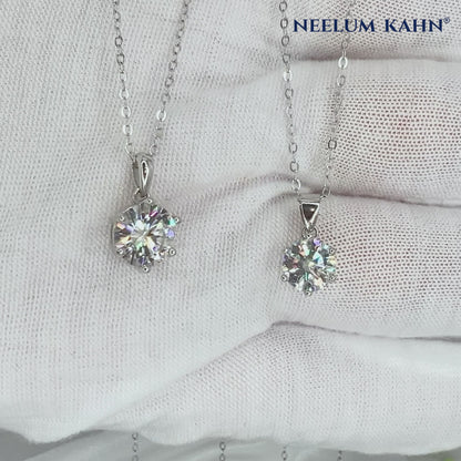 Round Moissanite Diamond Pendant Necklace | S925 Silver | VVS1 | 17.5" Chain