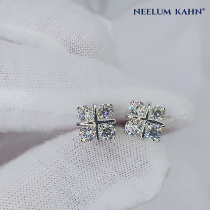 Moissanite Floral Four-Leaf Clover Stud Earrings