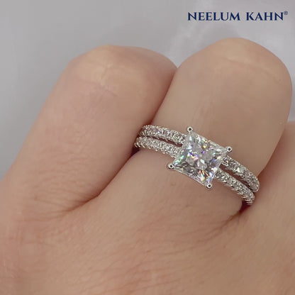 1.19ct Moissanite Princess Cut Wedding Band Set | S925 Silver | VVS1 | 2 Rings