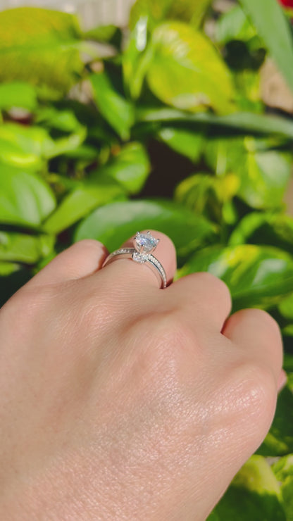 Certified 1Ct Moissanite Diamond Wide Band Proposal Ring | S925 Silver White Gold Plated Ring For Women, Gift LED Ring Box