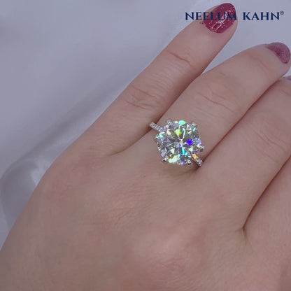 5ct Round Moissanite Pave Setting Proposal Ring | 18K Gold Plated S925 Silver | VVS1