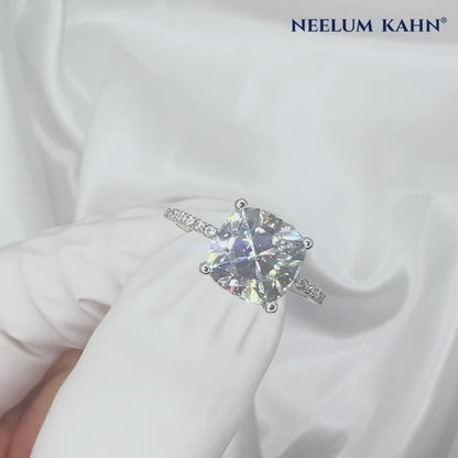 3ct Cushion Cut Moissanite Pave Setting Engagement Ring, 3Ct D VVS1, 925 Sterling Silver,