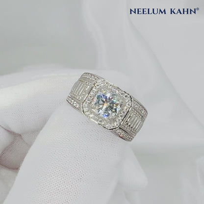 1ct Moissanite Men's Ring | Round Cut | S925 Silver | VVS1