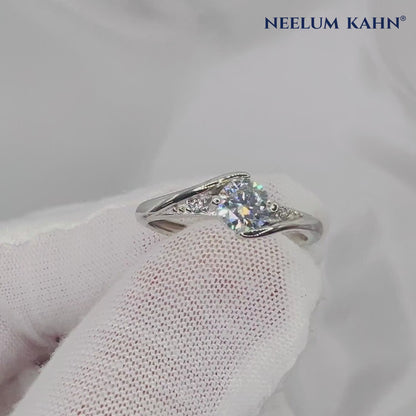 0.5ct Round Moissanite Adjustable Engagement Ring | Platinum Plated S925 Silver | VVS1 |