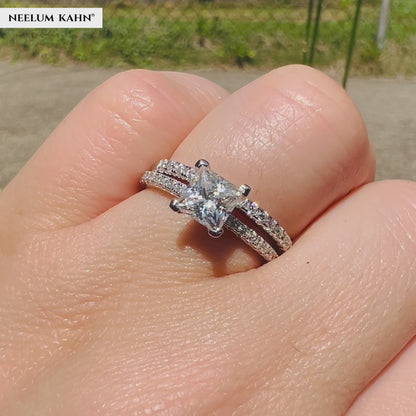 1.19ct Moissanite Princess Cut Wedding Band Set | S925 Silver | VVS1 | 2 Rings