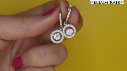 Moissanite Hoop Earrings 1 CT+ Total, Dancing Stone Halo Drop Earrings, 925 Sterling Silver, D Color VVS1, Gift for Women