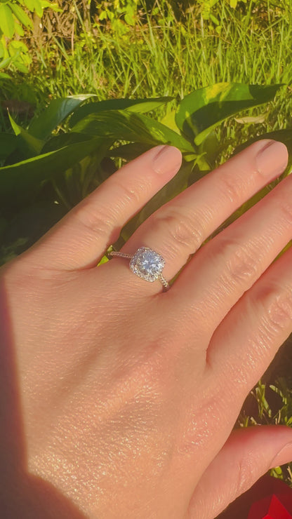 Certified 1Ct Moissanite Diamond Proposal Ring for Women – S925 Silver White Gold Plated | Red LED Gift Heart Shape Ring Box Included