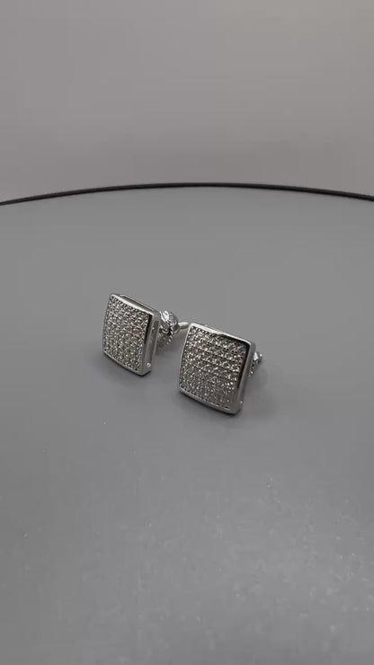 Certified 0.5 (*2)Ct Moissanite Screw Stud Earrings Square Stud for Men – S925 Silver