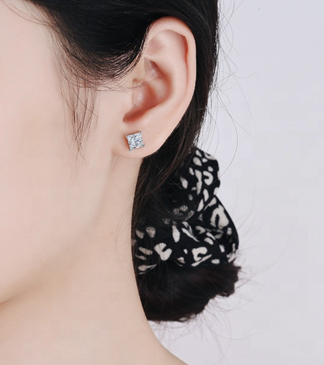 Certified 2Ct Princess Cut Square Moissanite Stud Earrings – 925 Silver for Men & Women with LED Red Heart Ring Box