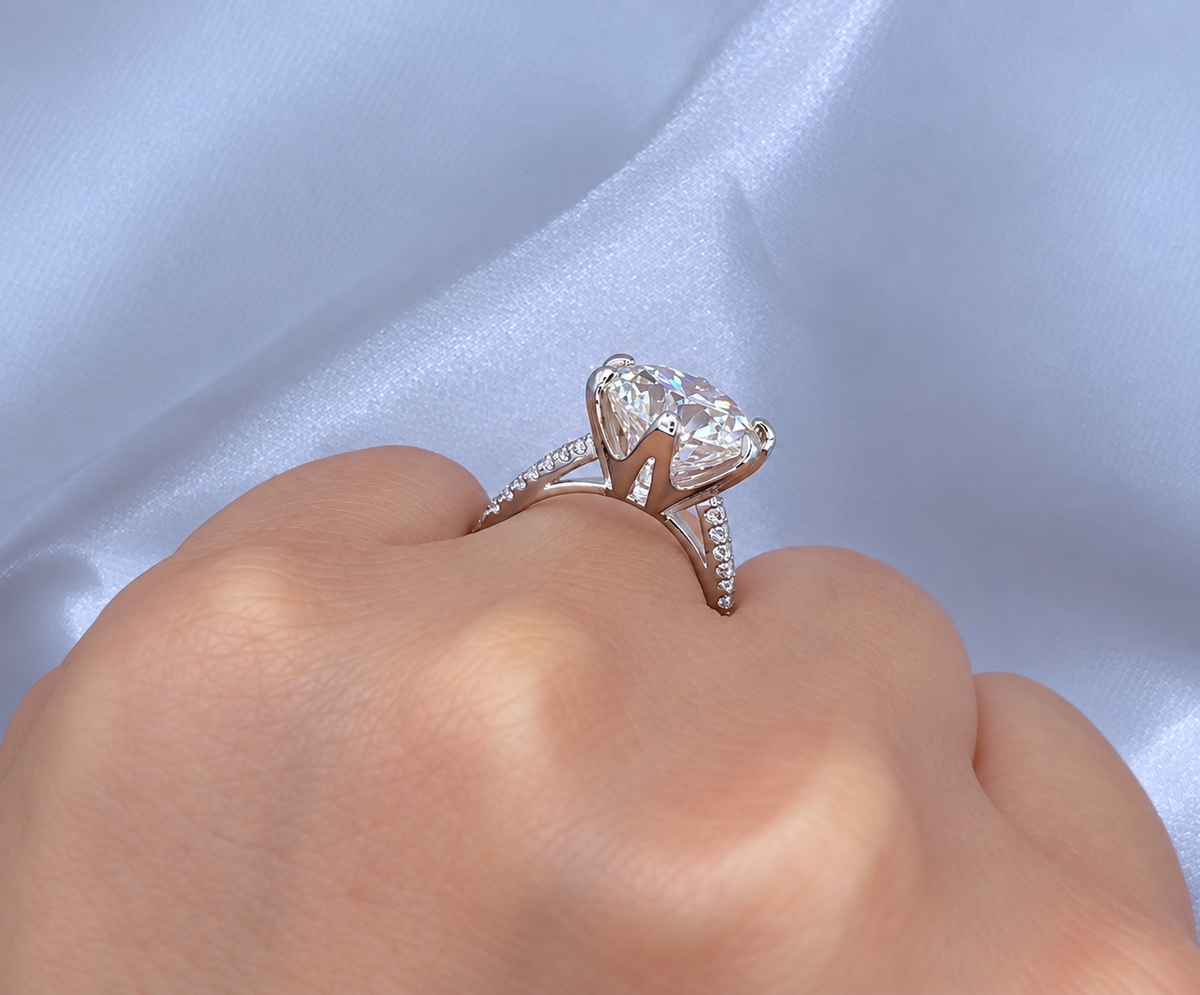 5ct Round Moissanite Pave Setting Proposal Ring | 18K Gold Plated S925 Silver | VVS1