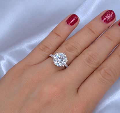 5ct Round Moissanite Pave Setting Proposal Ring | 18K Gold Plated S925 Silver | VVS1