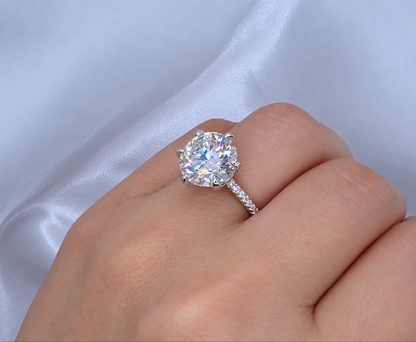 5ct Round Moissanite Pave Setting Proposal Ring | 18K Gold Plated S925 Silver | VVS1
