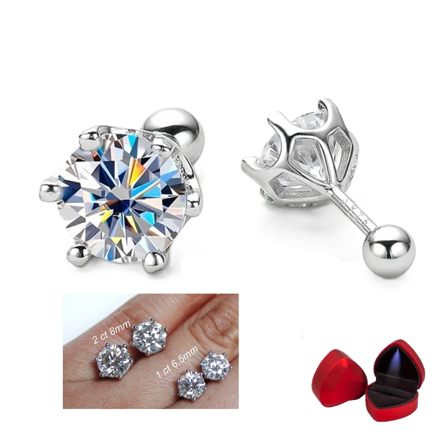 Certified 4Ct (2ct each) Moissanite Diamond (18k gold plated) Screw Stud Earrings