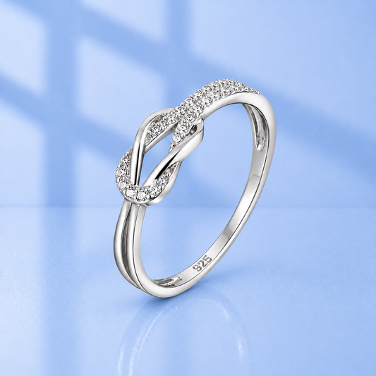 S925 Sterling Silver Knot Ring with Zircon | Hypoallergenic