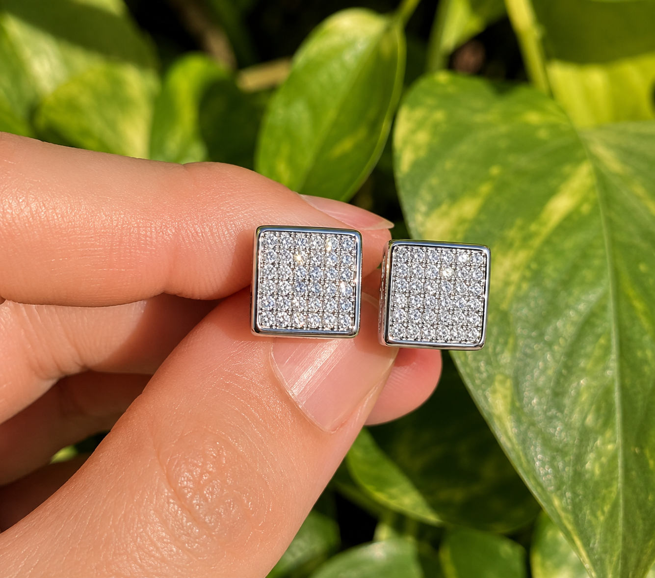 1.2 ct Moissanite Pavé Square Screw Stud Earrings | Hip Hop Earrings