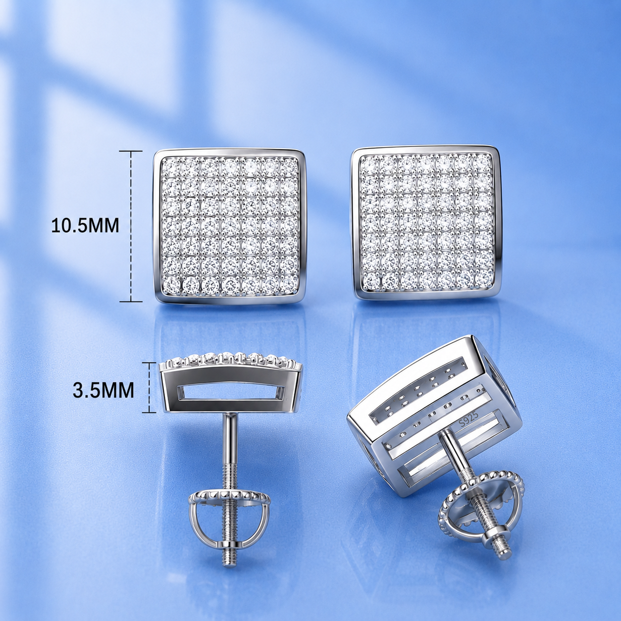 1.2 ct Moissanite Pavé Square Screw Stud Earrings | Hip Hop Earrings