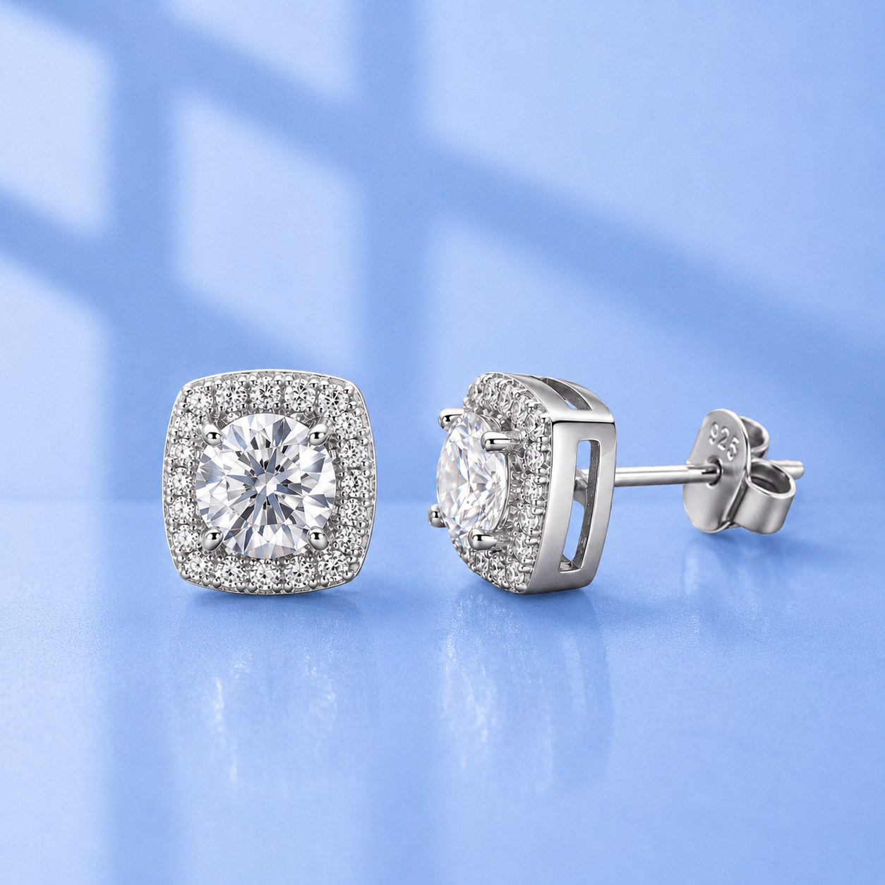 S925 Sterling Silver Square Zircon Stud Earrings | Gift for Men & Women