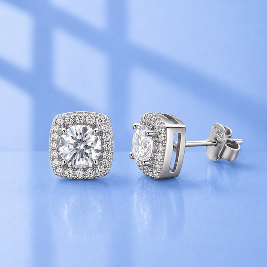 S925 Sterling Silver Square Zircon Stud Earrings | Gift for Men & Women