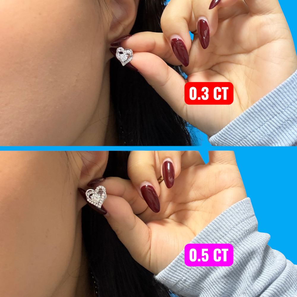 Moissanite Heart Stud Earrings — VVS1 GRA Lab-Created Moissanite, 925 Sterling Silver with 14K White Gold Plating