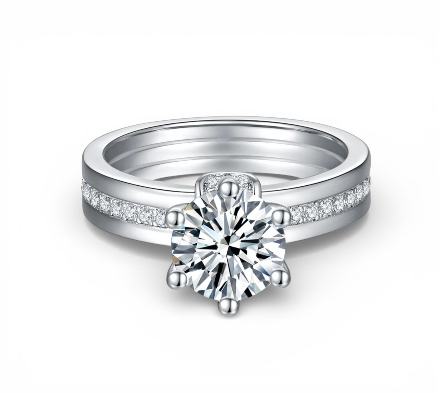 Certified 1Ct Moissanite Diamond Wide Band Proposal Ring | S925 Silver White Gold Plated Ring For Women, Gift LED Ring Box