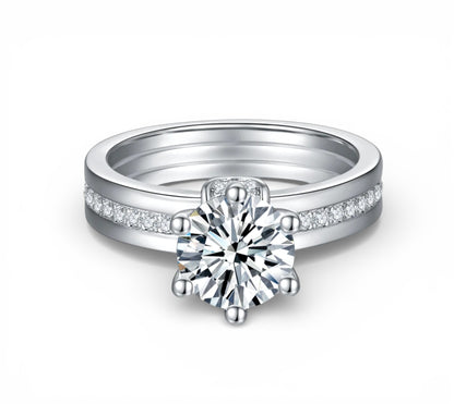 Certified 1Ct Moissanite Diamond Wide Band Proposal Ring | S925 Silver White Gold Plated Ring For Women, Gift LED Ring Box