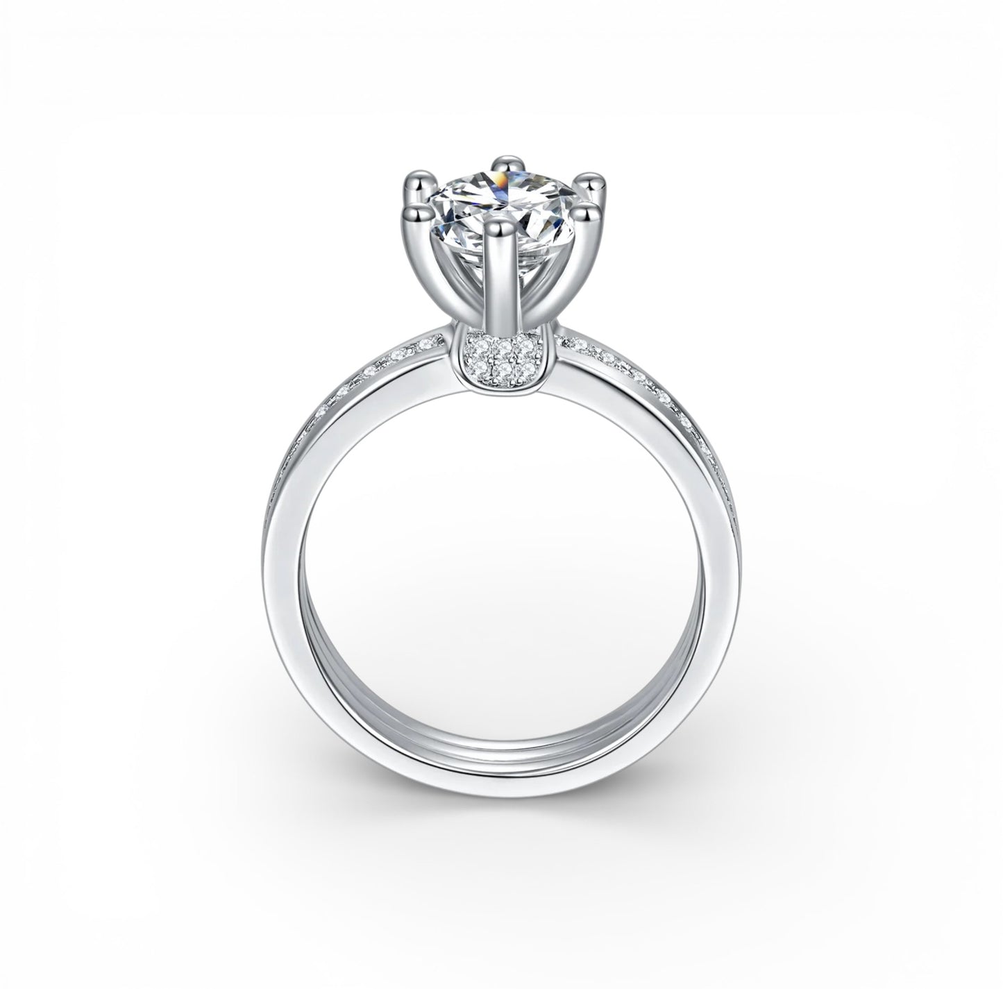 Certified 3Ct Wide Band Moissanite Diamond Platinum Plated 925 Silver Proposal Ring