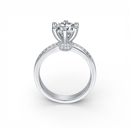 Certified 2Ct Moissanite Diamond Wide Band Proposal Platinum Plated S925 Silver Ring with LED Ring Box