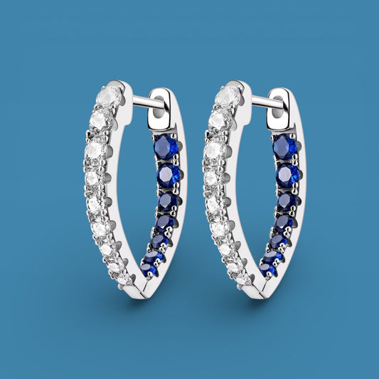 Hoop Earrings S925 Silver Blue + Silver Zircon Hoop