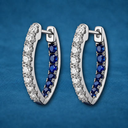 S925 Silver Zircon Hoop Earrings | Blue & White | Hypoallergenic