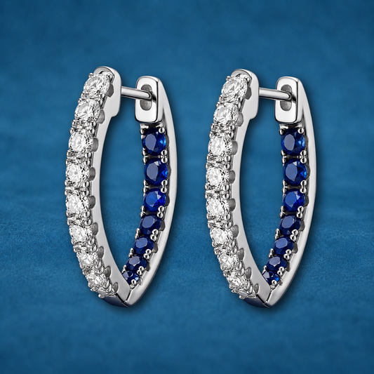 S925 Silver Zircon Hoop Earrings | Blue & White | Hypoallergenic